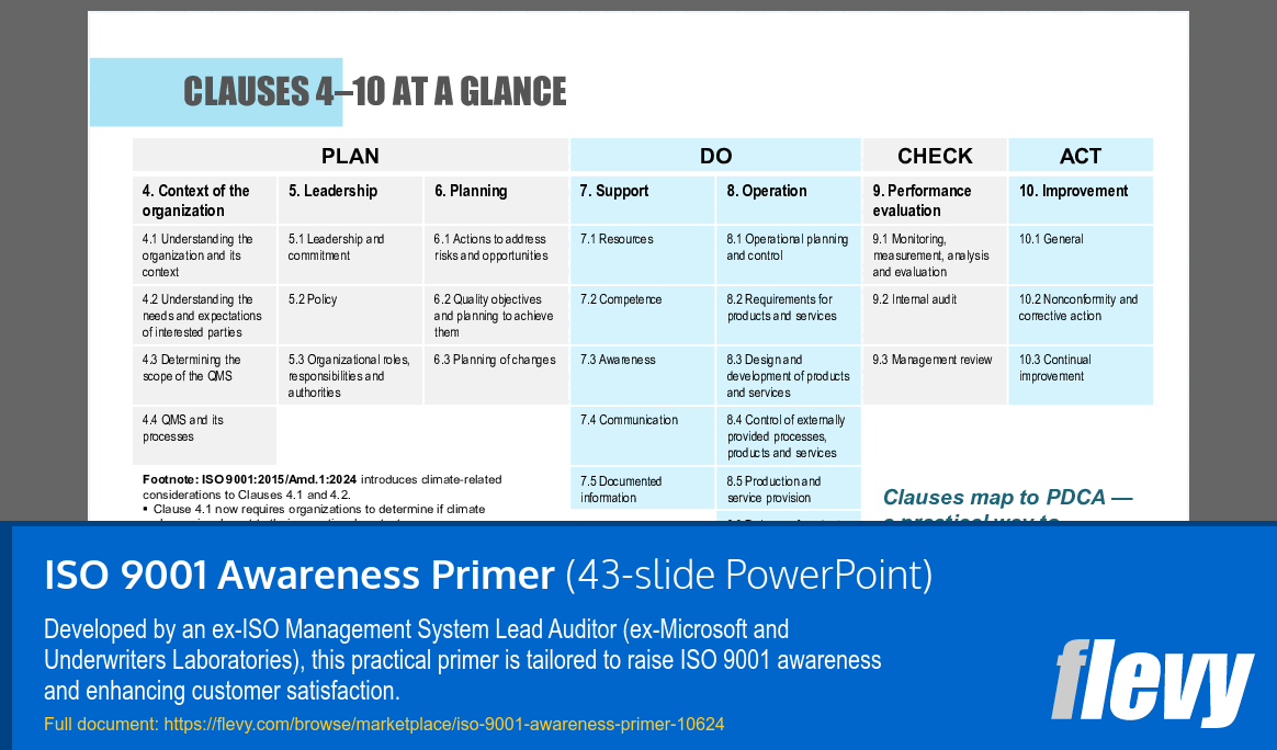 ISO 9001 Awareness Primer (43-slide PPT PowerPoint presentation slide deck (PPTX)) Preview Image