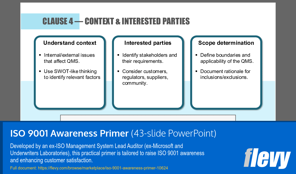 ISO 9001 Awareness Primer (43-slide PPT PowerPoint presentation slide deck (PPTX)) Preview Image