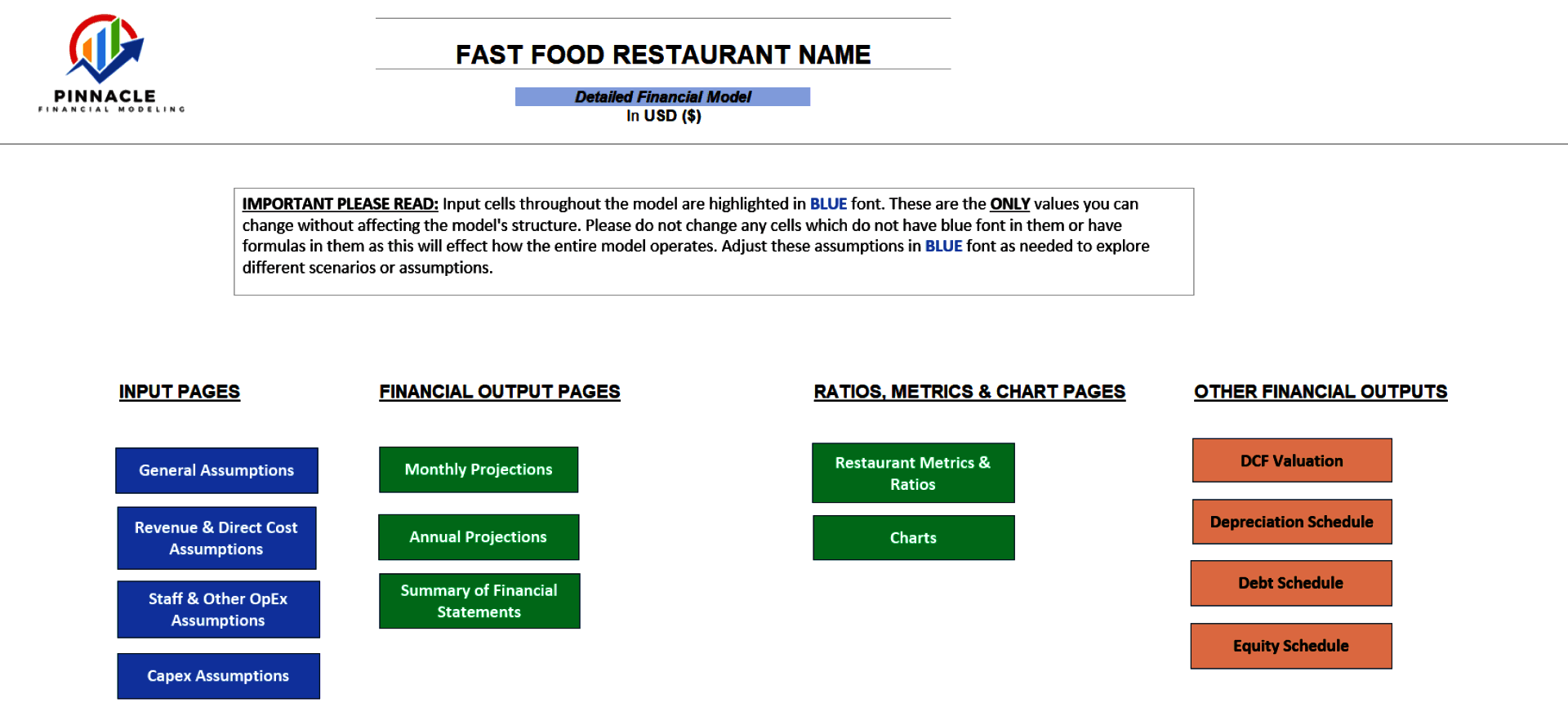 Fast Food Restaurant Financial Model (Excel template (XLSX)) Preview Image