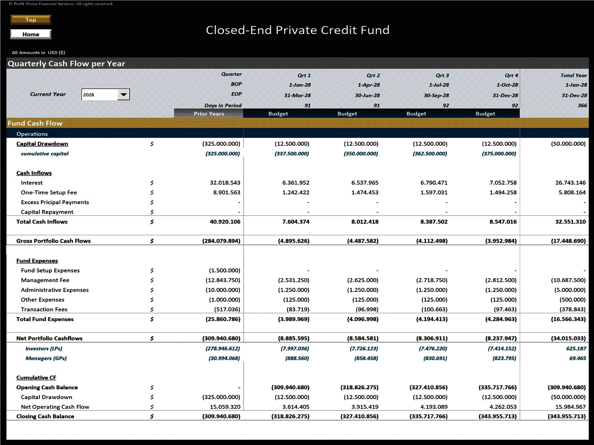 Private Credit Fund - 10 Year Financial Model (Excel template (XLSX)) Preview Image