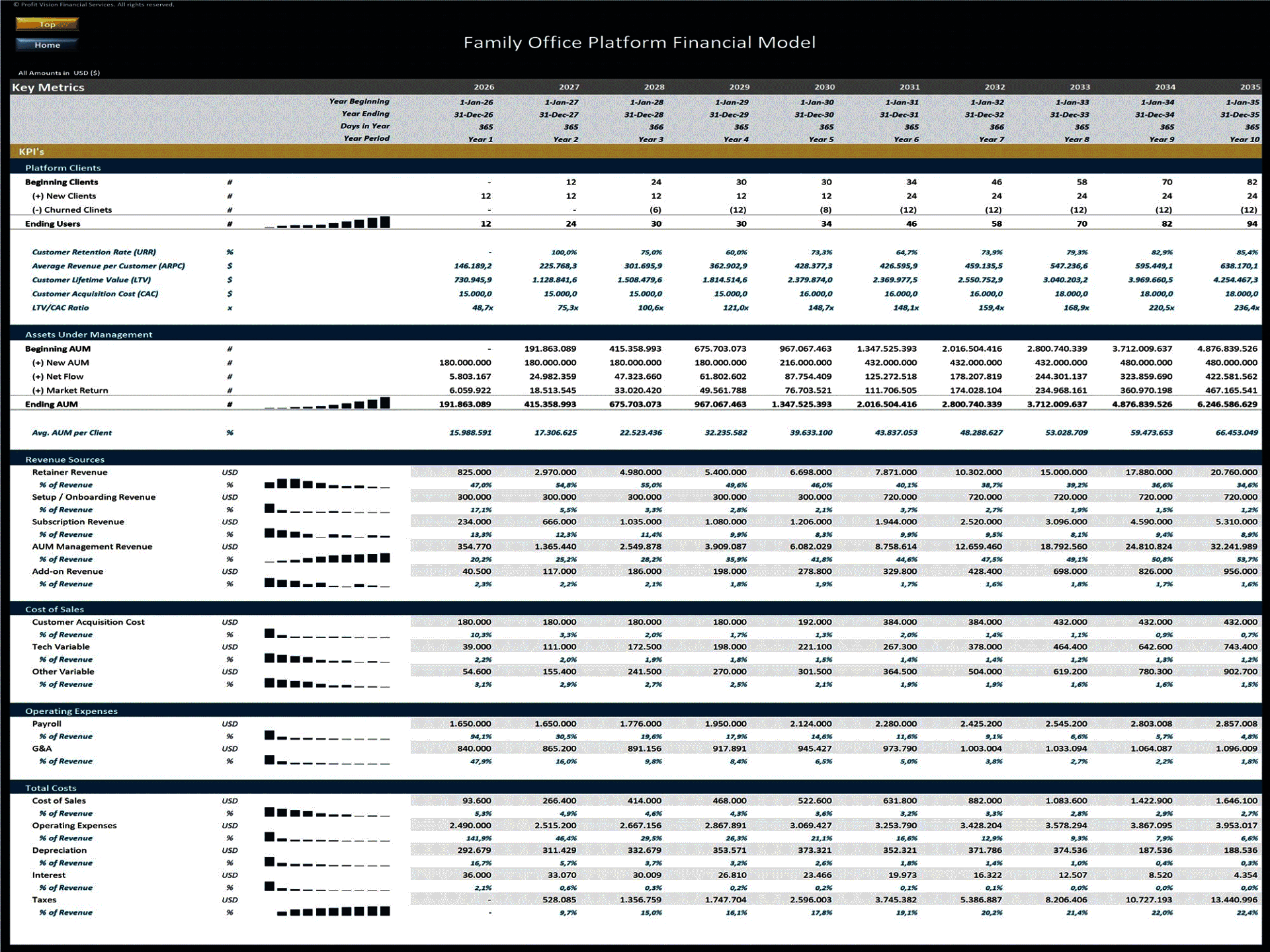 Family Office Platform – 10 Year Financial Model (Excel template (XLSX)) Preview Image