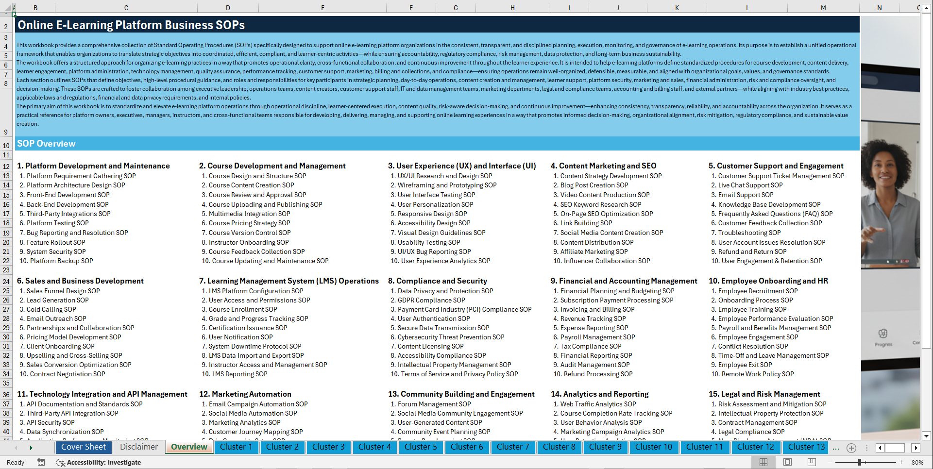 100+ Online E-Learning Platform Business SOPs (Excel template (XLSX)) Preview Image