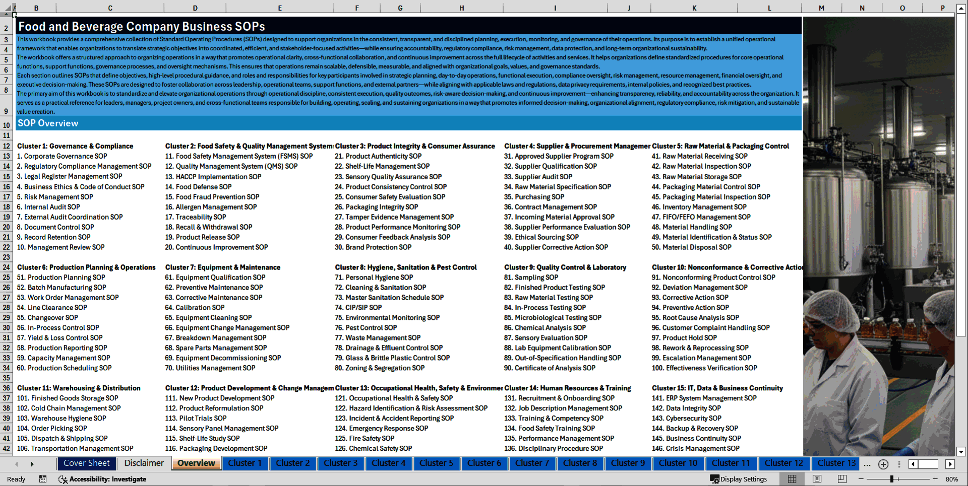 100+ Food and Beverage Company Business SOPs (Excel template (XLSX)) Preview Image