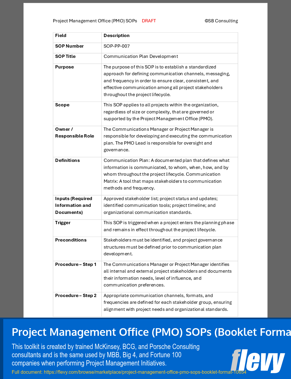 Project Management Office (PMO) SOPs (Booklet Format) (42-page Word document) Preview Image