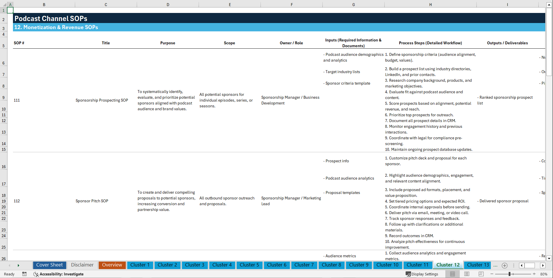 100+ Podcast Channel SOPs (Excel template (XLSX)) Preview Image