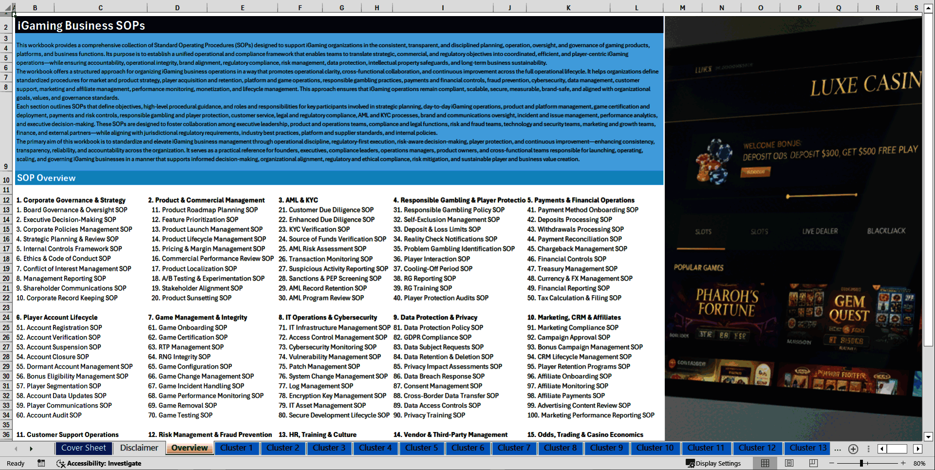100+ iGaming Business SOPs (Excel template (XLSX)) Preview Image
