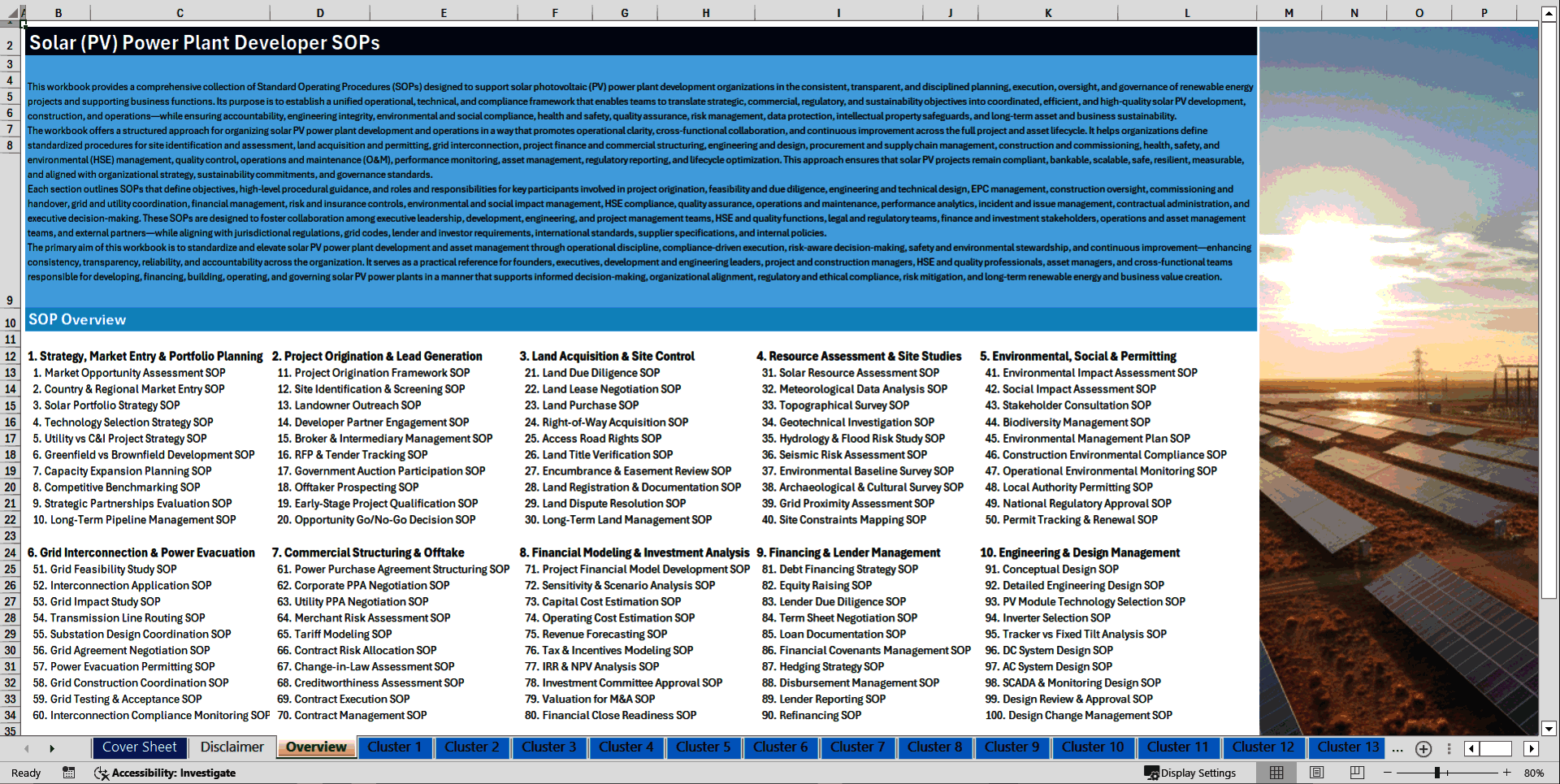 100+ Solar (PV) Power Plant Development Business SOPs (Excel template (XLSX)) Preview Image