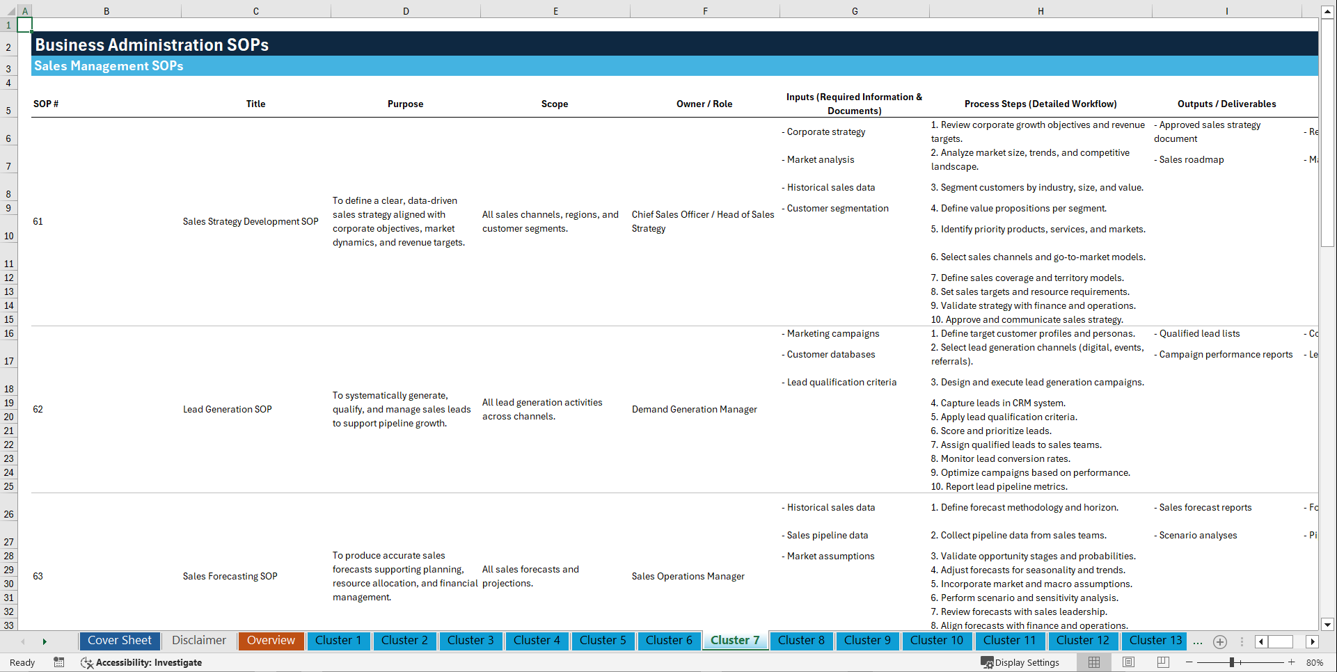 100+ Business Administration SOPs (Excel template (XLSX)) Preview Image