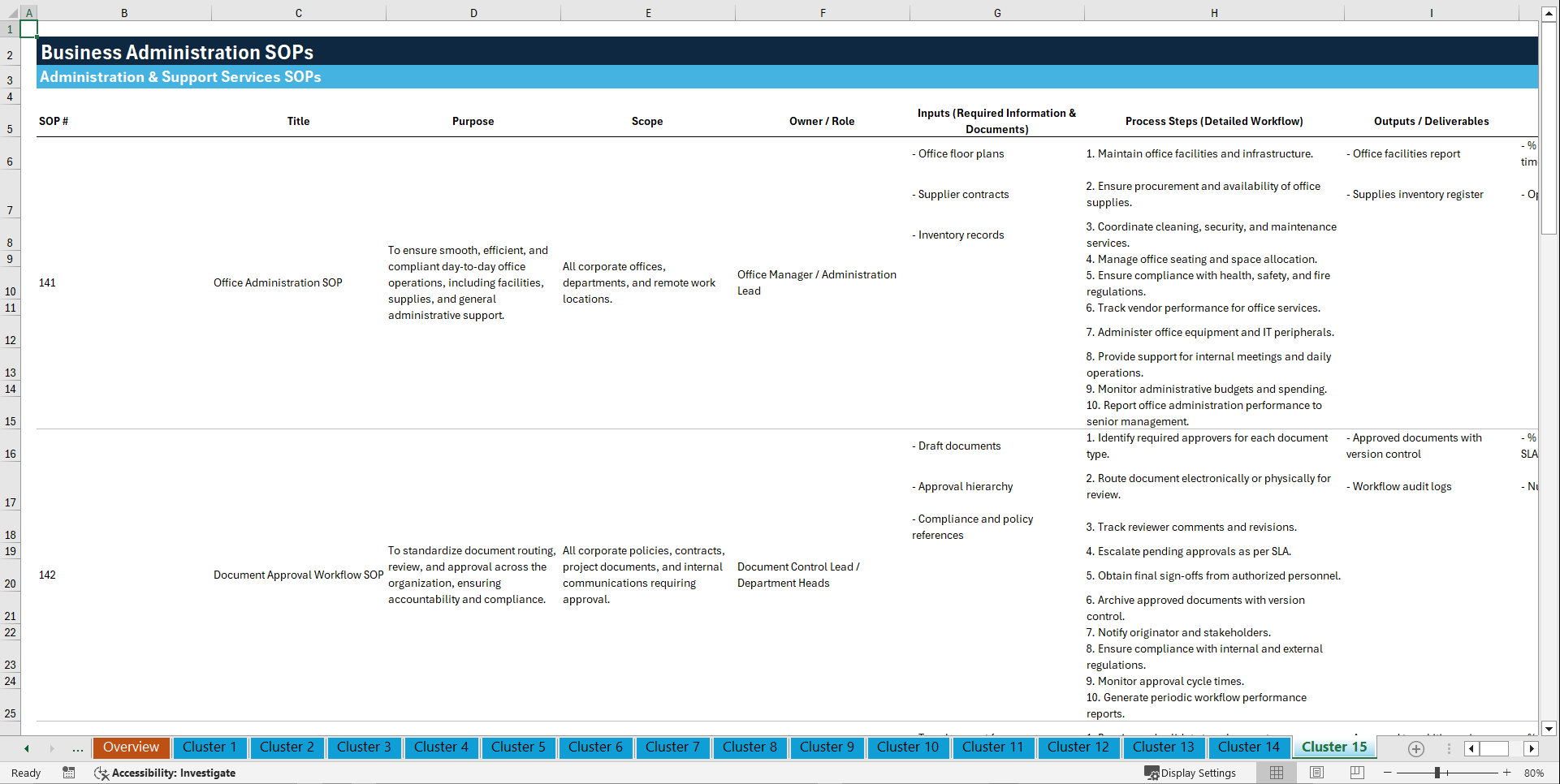 100+ Business Administration SOPs (Excel template (XLSX)) Preview Image