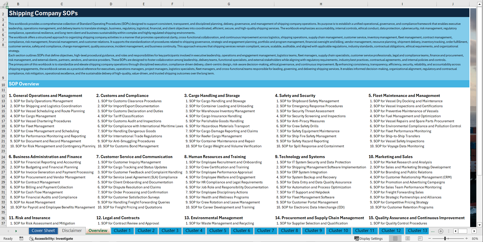 100+ Shipping Company SOPs (Excel template (XLSX)) Preview Image