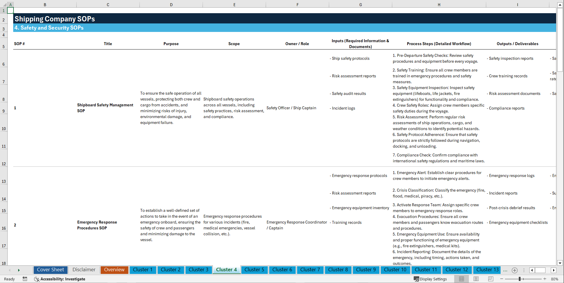 100+ Shipping Company SOPs (Excel template (XLSX)) Preview Image