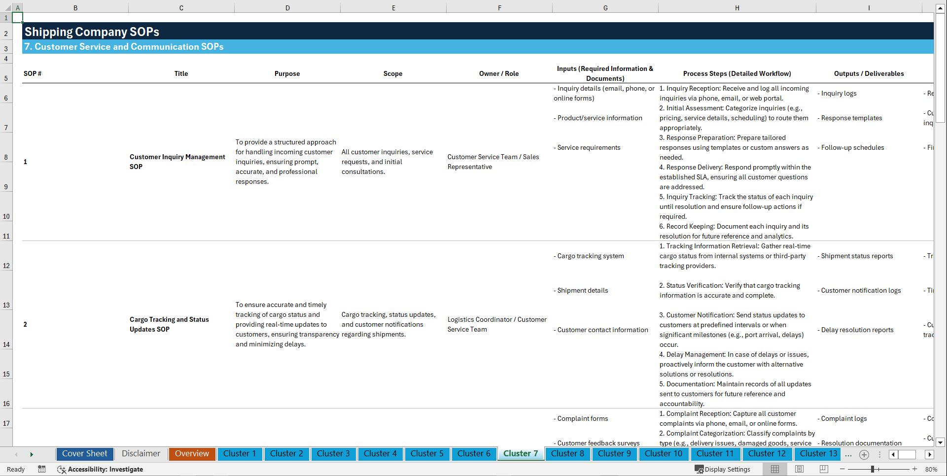 100+ Shipping Company SOPs (Excel template (XLSX)) Preview Image
