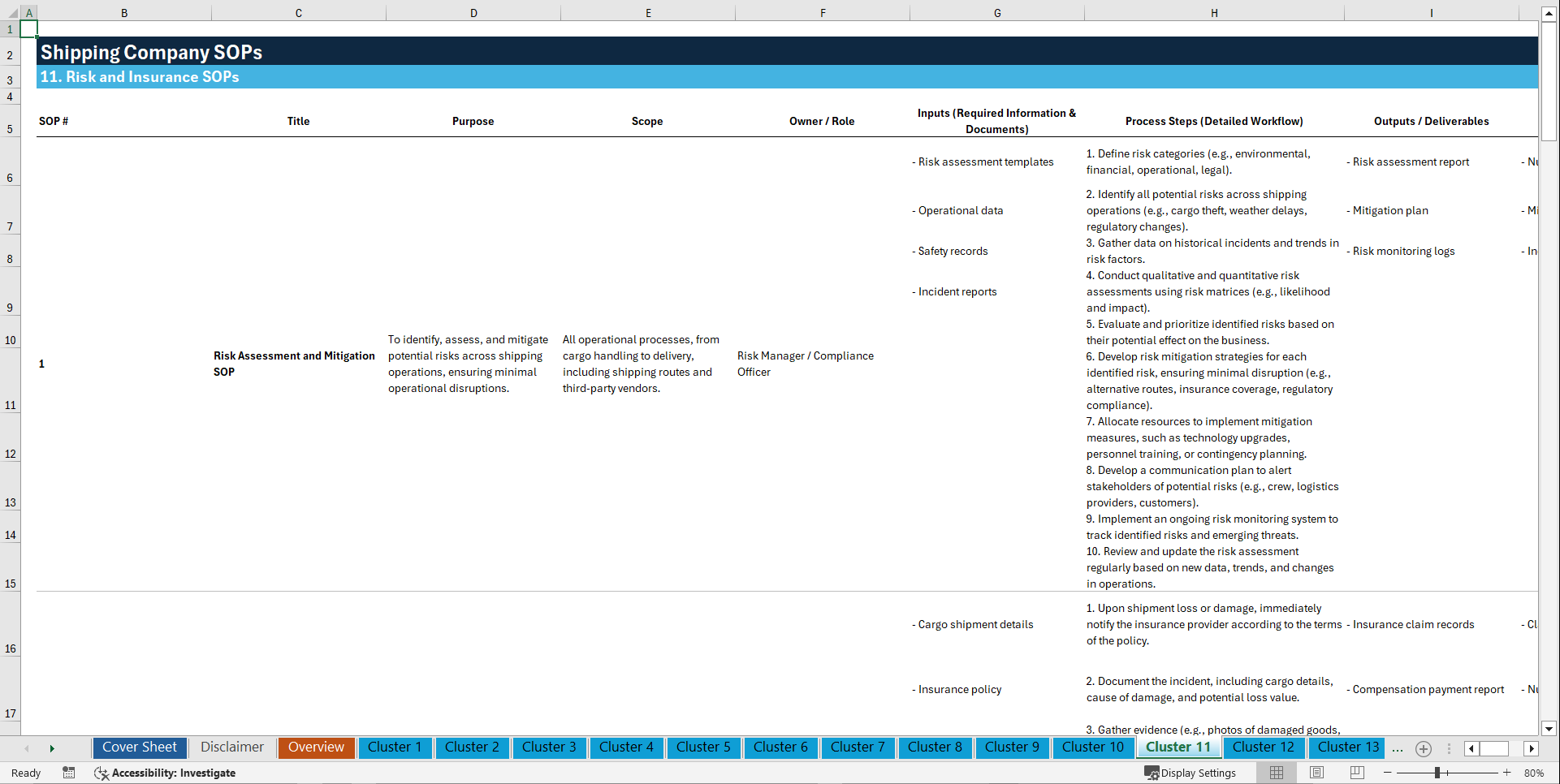 100+ Shipping Company SOPs (Excel template (XLSX)) Preview Image