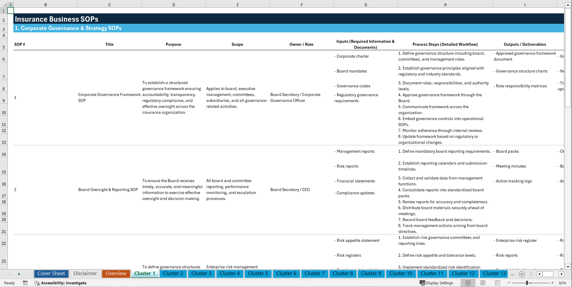 100+ Insurance Business SOPs (Excel template (XLSX)) Preview Image