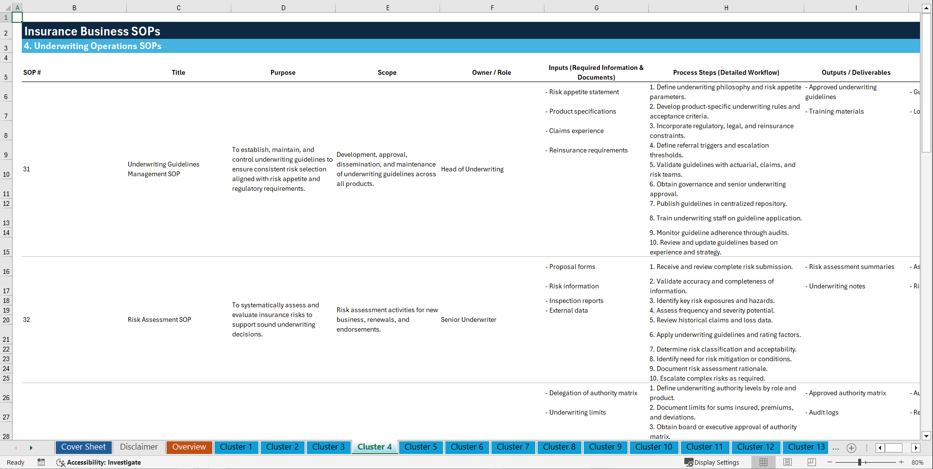 100+ Insurance Business SOPs (Excel template (XLSX)) Preview Image