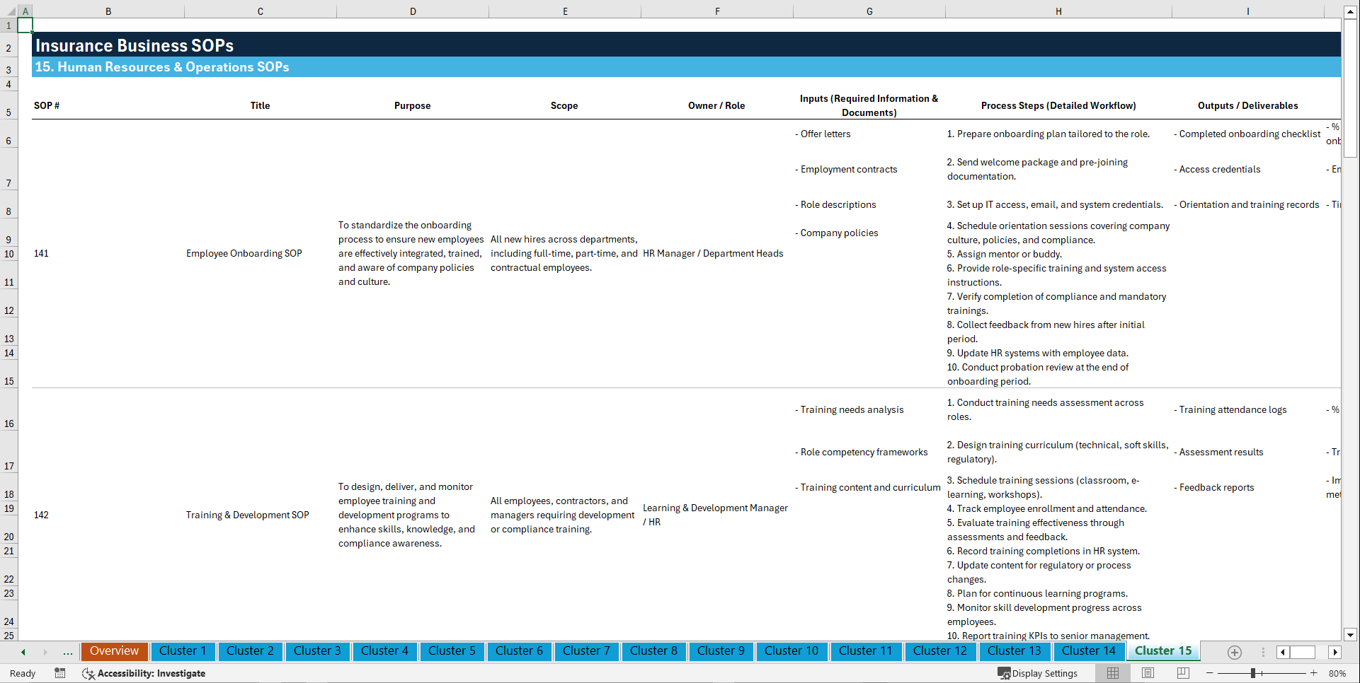 100+ Insurance Business SOPs (Excel template (XLSX)) Preview Image