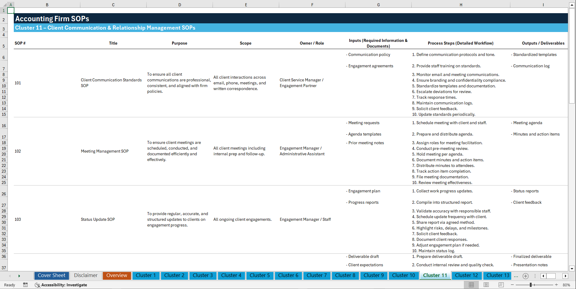 100+ Accounting Firm SOPs (Excel template (XLSX)) Preview Image