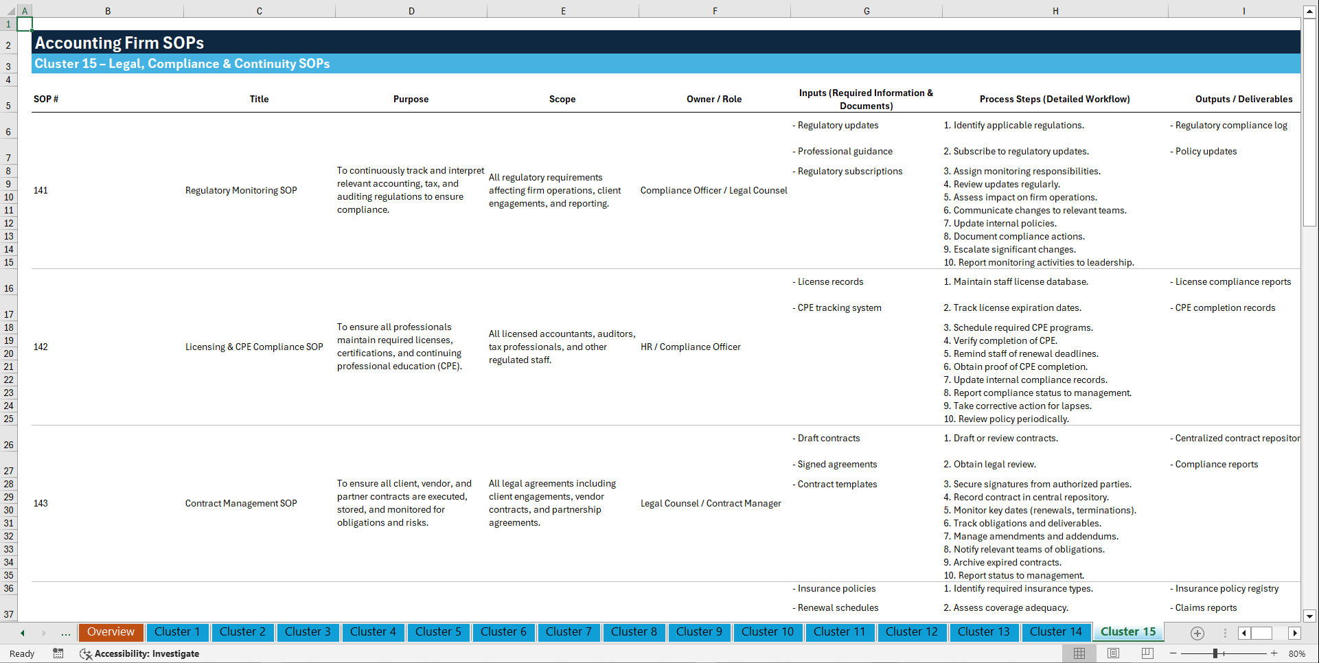 100+ Accounting Firm SOPs (Excel template (XLSX)) Preview Image