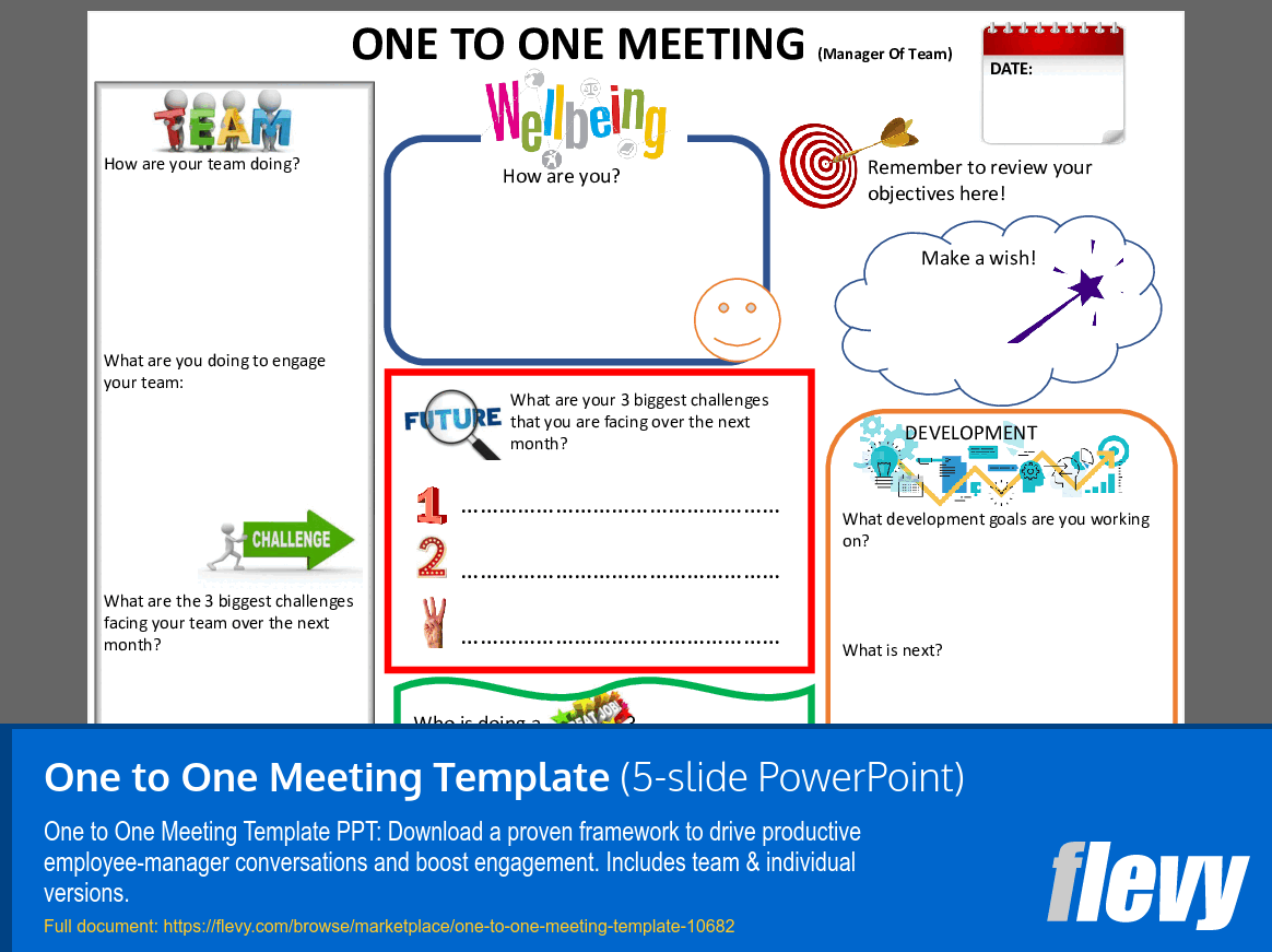 One to One Meeting Template (5-slide PPT PowerPoint presentation slide deck (PPTX)) Preview Image