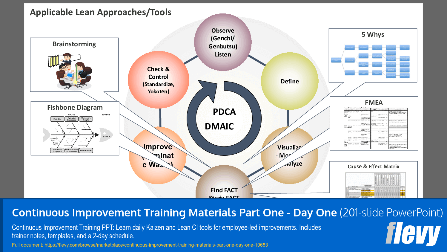 Continuous Improvement Training Materials Part One - Day One (201-slide PPT PowerPoint presentation slide deck (PPTX)) Preview Image