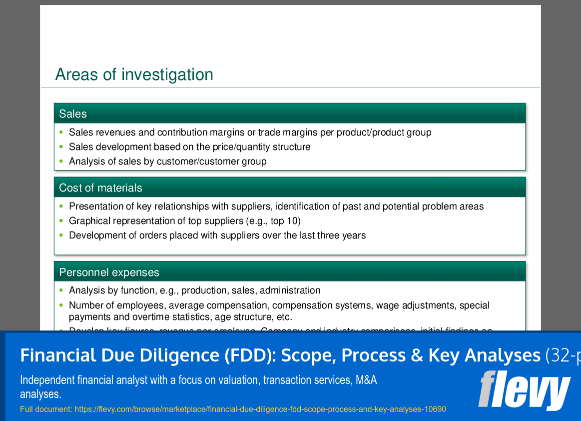 Financial Due Diligence (FDD): Scope, Process & Key Analyses (32-page PDF document) Preview Image