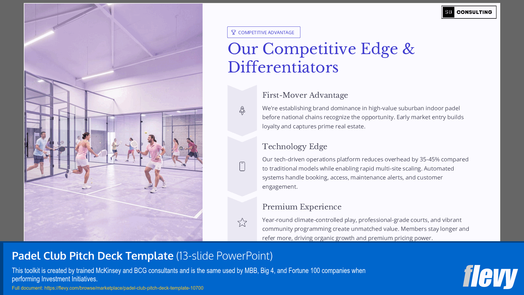 Padel Club Pitch Deck Template (13-slide PPT PowerPoint presentation slide deck (PPTX)) Preview Image