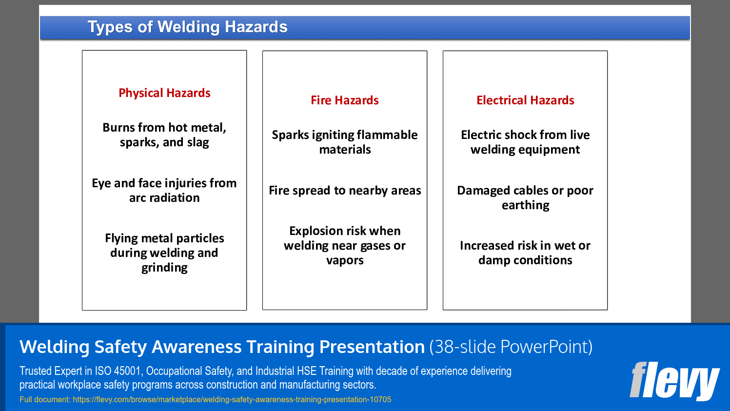 Welding Safety Awareness Training Presentation (38-slide PPT PowerPoint presentation slide deck (PPTX)) Preview Image