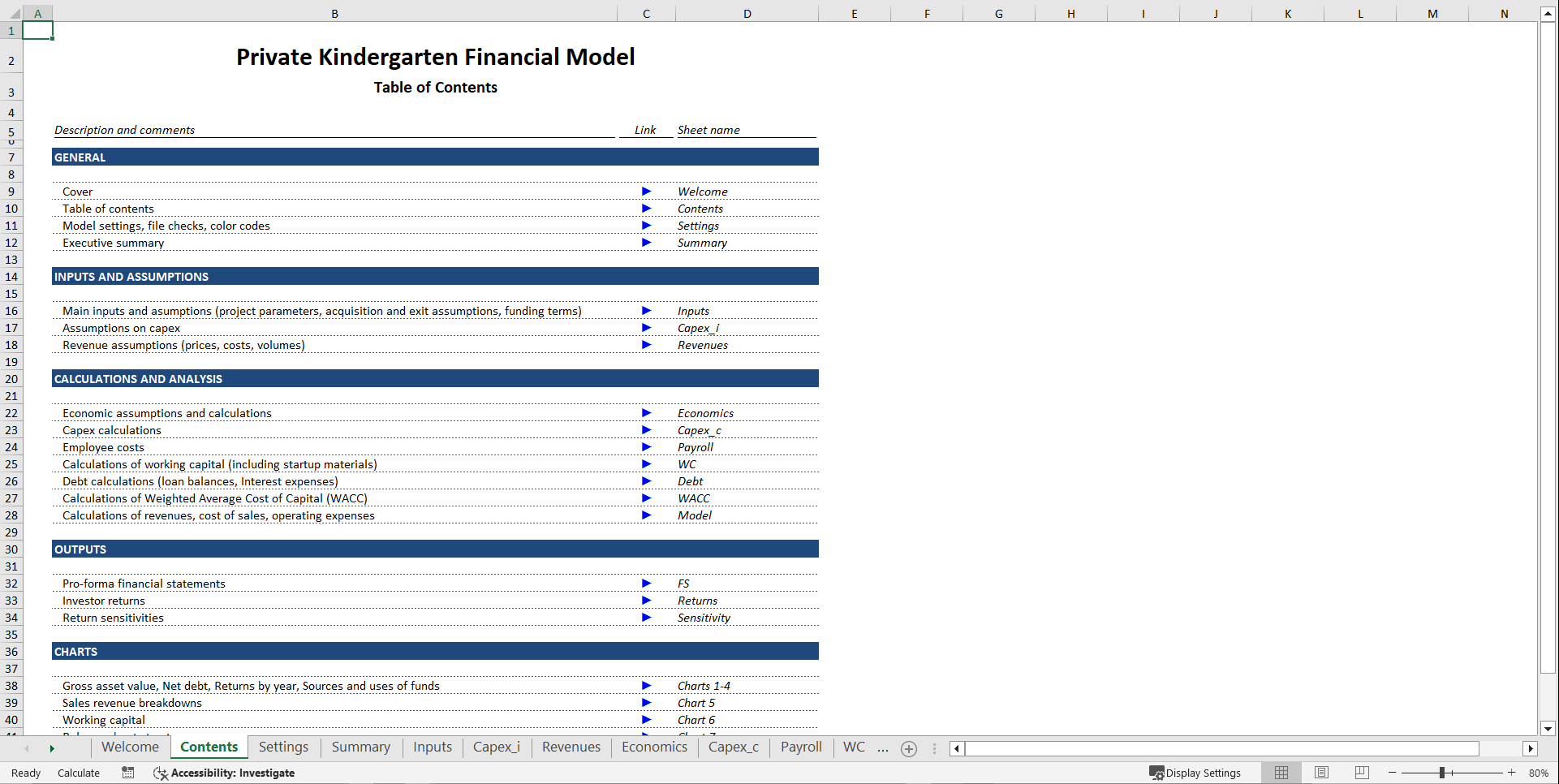 Private Kindergarten Financial Model (Excel template (XLSX)) Preview Image