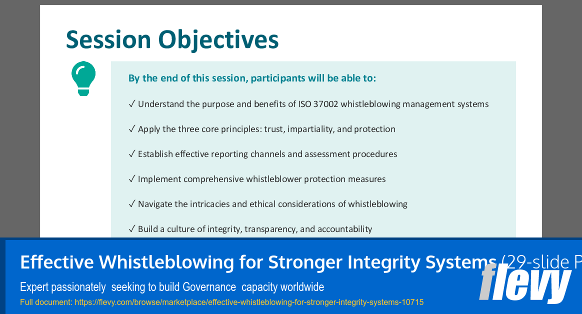 Effective Whistleblowing for Stronger Integrity Systems (29-slide PPT PowerPoint presentation slide deck (PPTX)) Preview Image