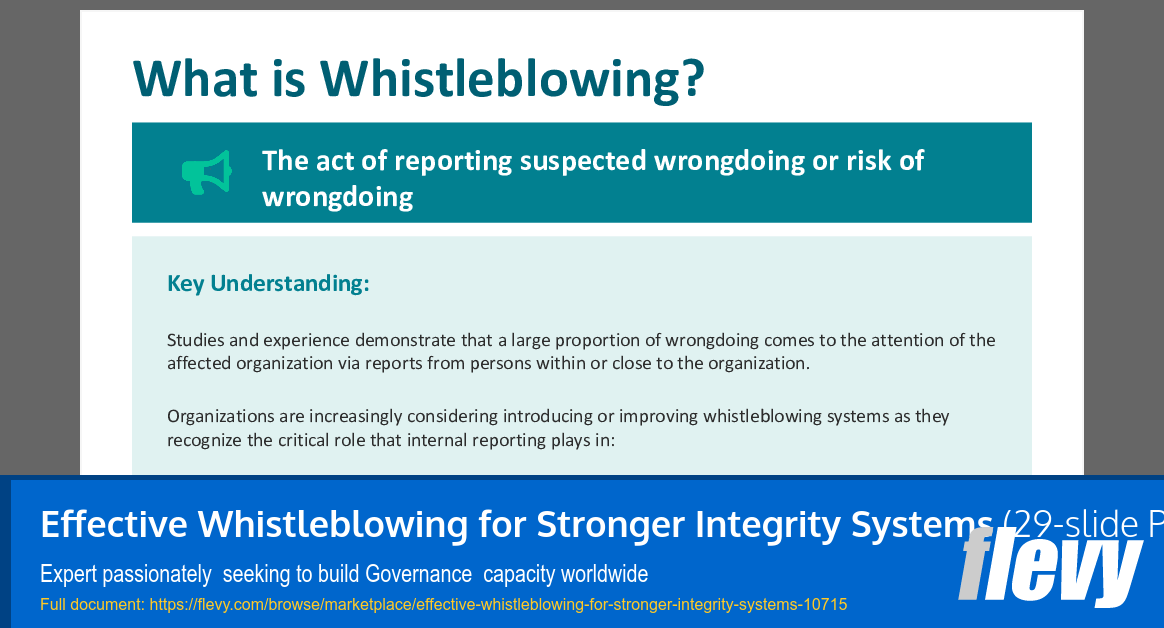 Effective Whistleblowing for Stronger Integrity Systems (29-slide PPT PowerPoint presentation slide deck (PPTX)) Preview Image