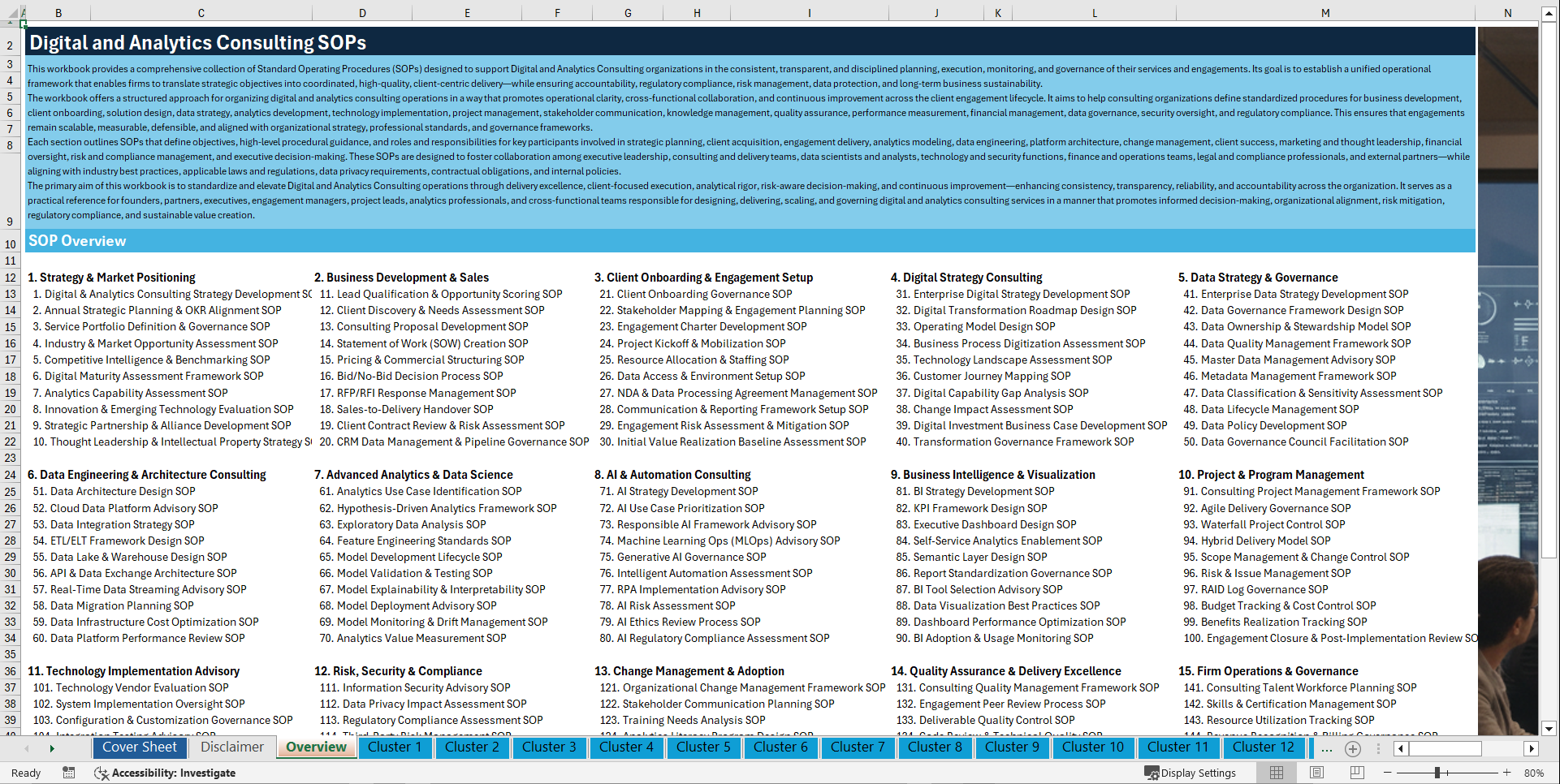 100+ Digital & Analytics Consulting SOPs (Excel template (XLSX)) Preview Image