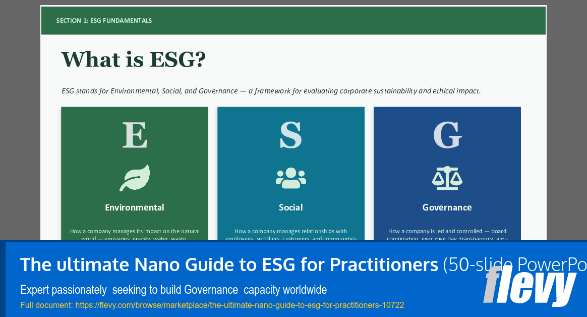 Ultimate Nano Guide to ESG for Practitioners (50-slide PPT PowerPoint presentation slide deck (PPTX)) Preview Image