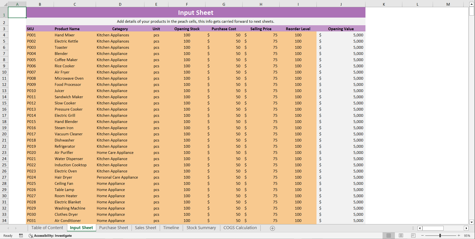 Inventory and COGS Financial Tool (Excel template (XLSX)) Preview Image