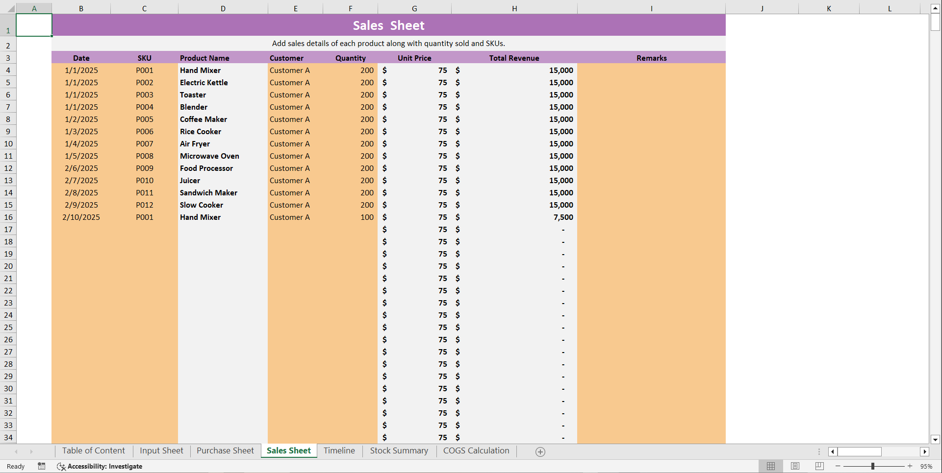 Inventory and COGS Financial Tool (Excel template (XLSX)) Preview Image