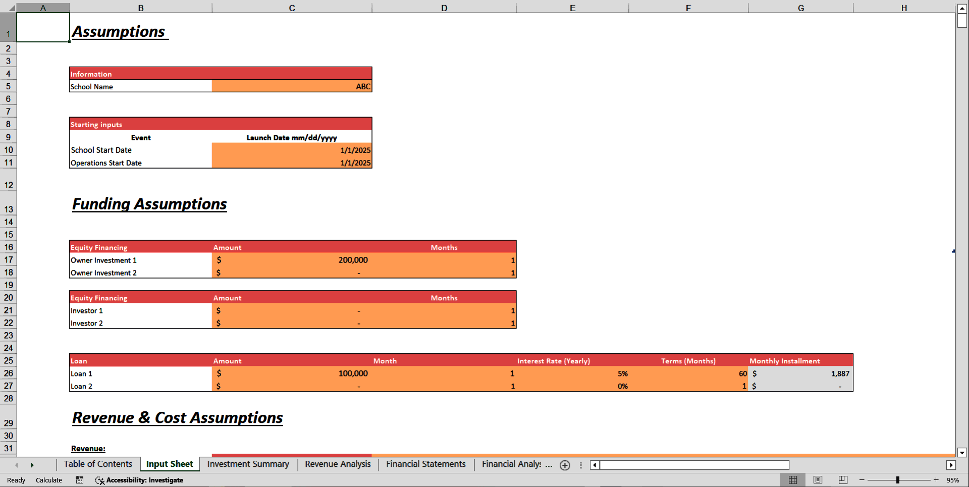 Private School Financial Model Template (Excel template (XLSX)) Preview Image