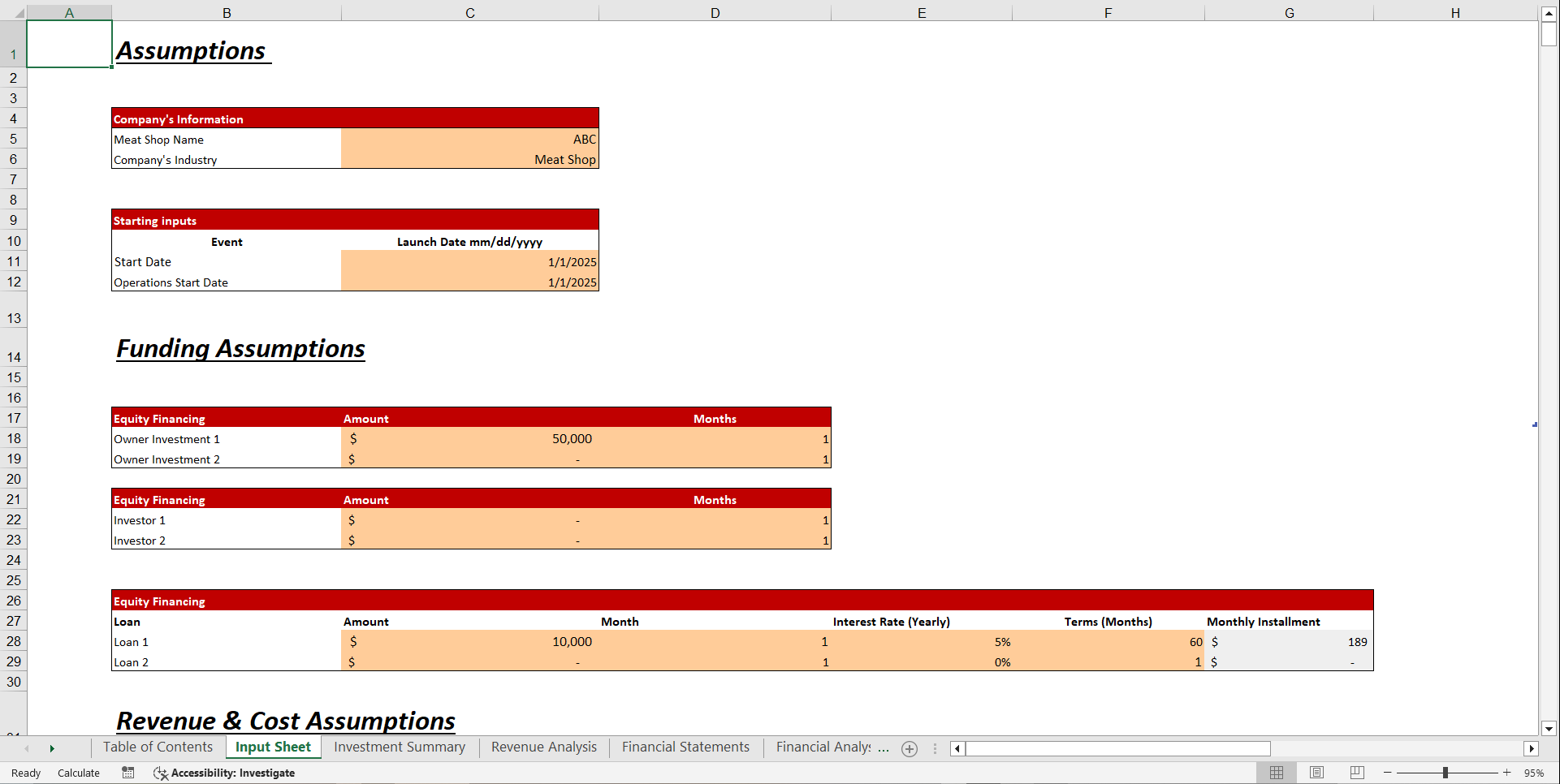 Meat Shop Financial Model Template (Excel template (XLSX)) Preview Image