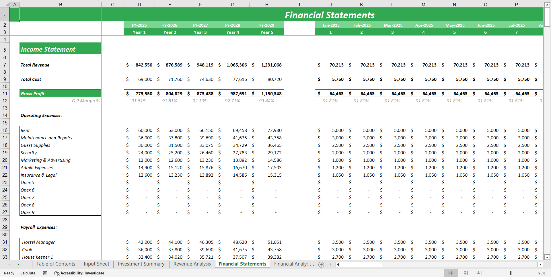 Hostel Financial Model Template (Excel template (XLSX)) Preview Image