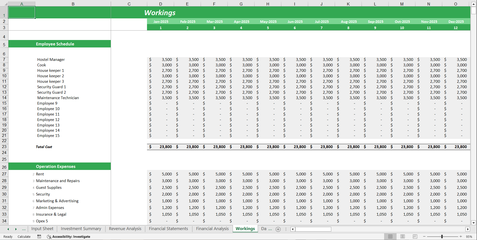 Hostel Financial Model Template (Excel template (XLSX)) Preview Image