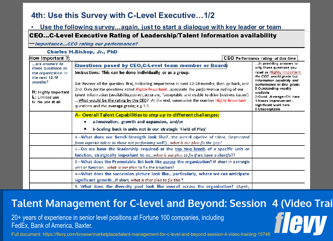 Talent Management for C-level and Beyond: Session  4 (Video Training) (29-slide PPT PowerPoint presentation slide deck (PPTX)) Preview Image