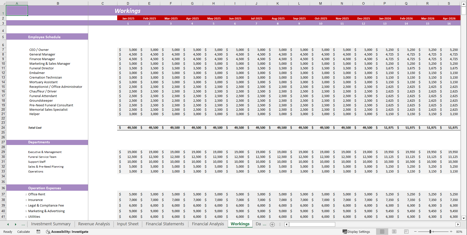 Funeral Service Financial Model Template (Excel template (XLSX)) Preview Image