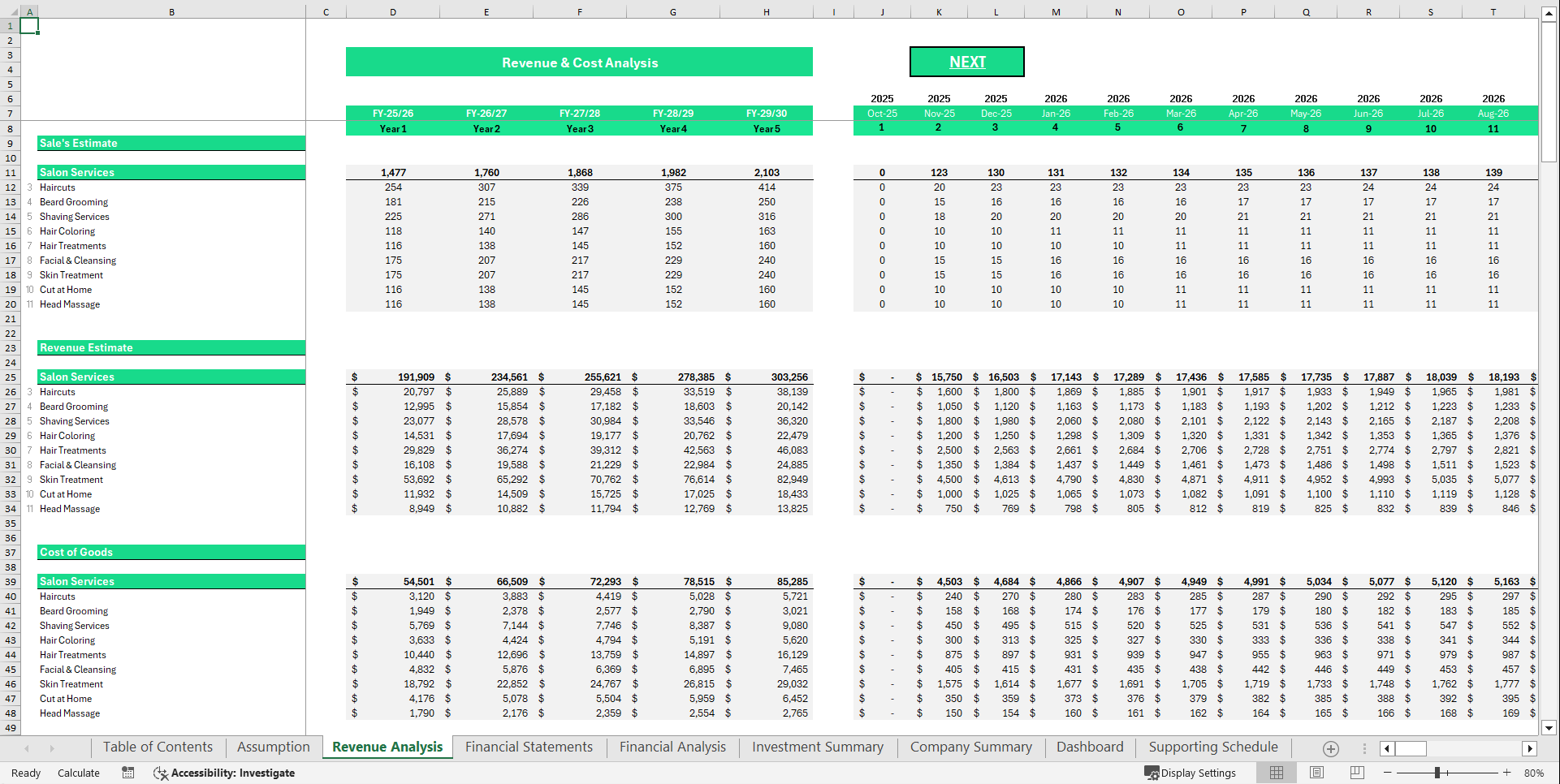Barber Shop Financial Model Template (Excel template (XLSX)) Preview Image