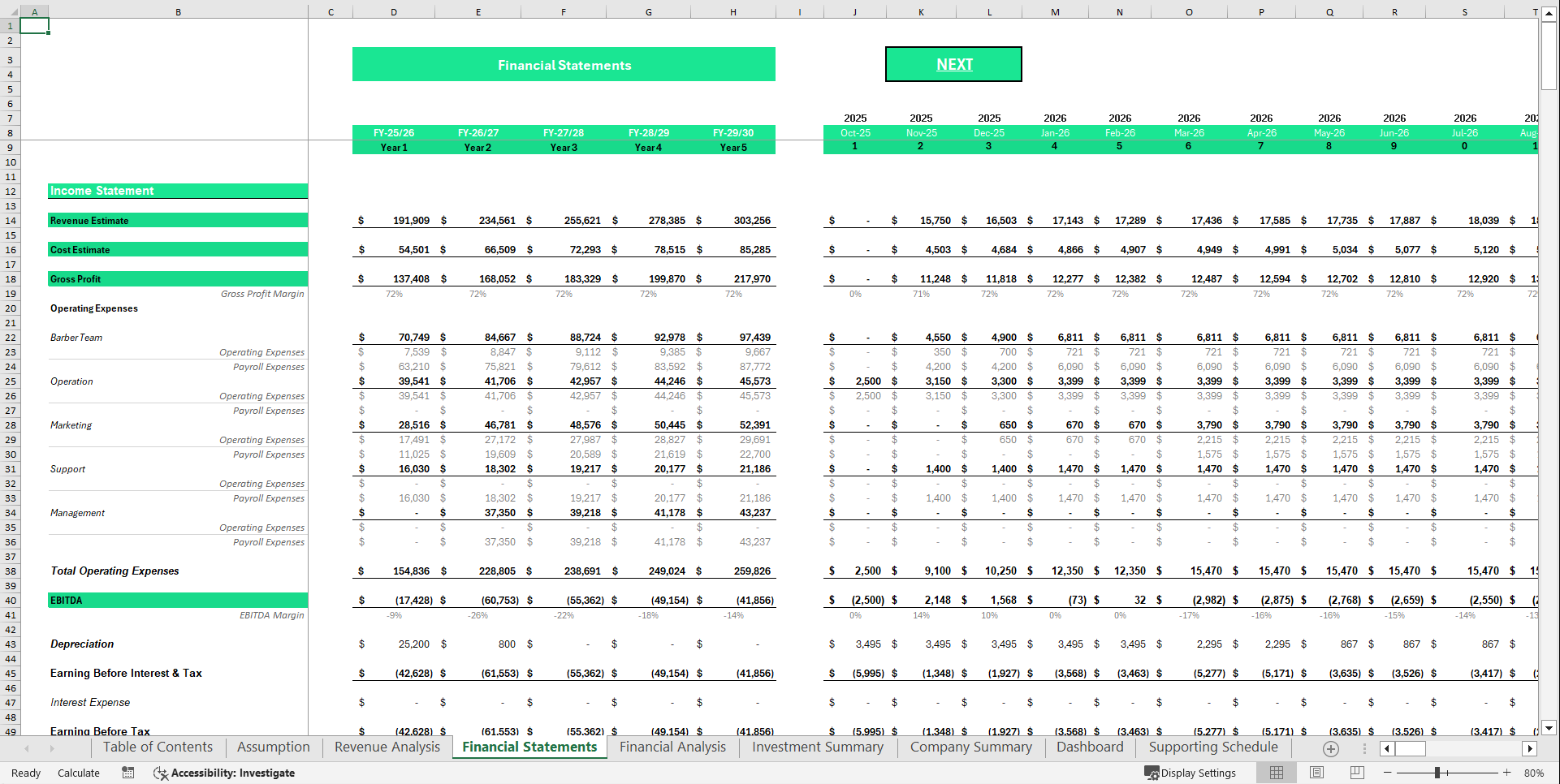 Barber Shop Financial Model Template (Excel template (XLSX)) Preview Image