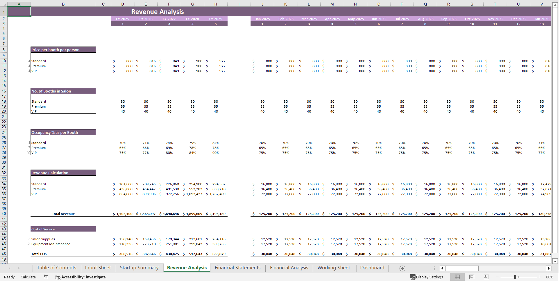 Salon Booth Financial Model Template (Excel template (XLSX)) Preview Image