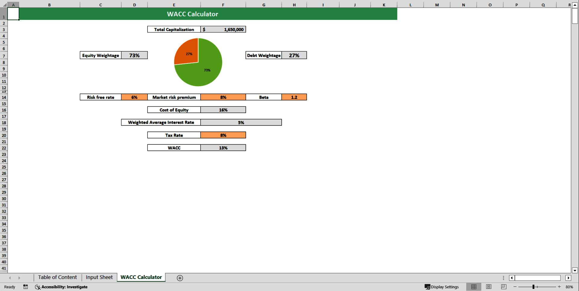 Weighted Average Cost of Capital Financial Tool (Excel template (XLSX)) Preview Image