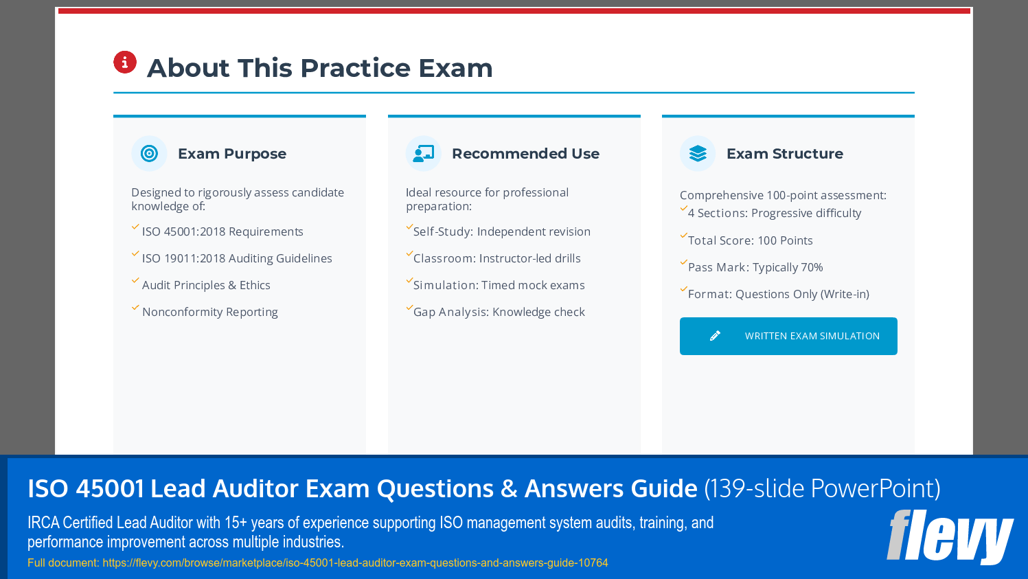 ISO 45001 Lead Auditor Exam Questions & Answers Guide (139-slide PPT PowerPoint presentation slide deck (PPTX)) Preview Image