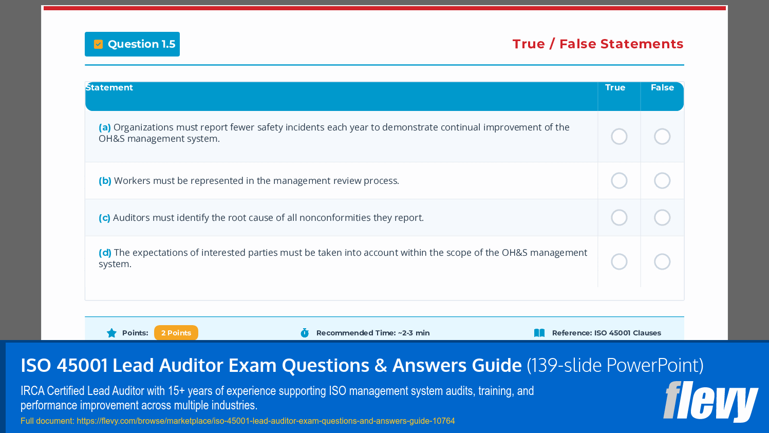 ISO 45001 Lead Auditor Exam Questions & Answers Guide (139-slide PPT PowerPoint presentation slide deck (PPTX)) Preview Image