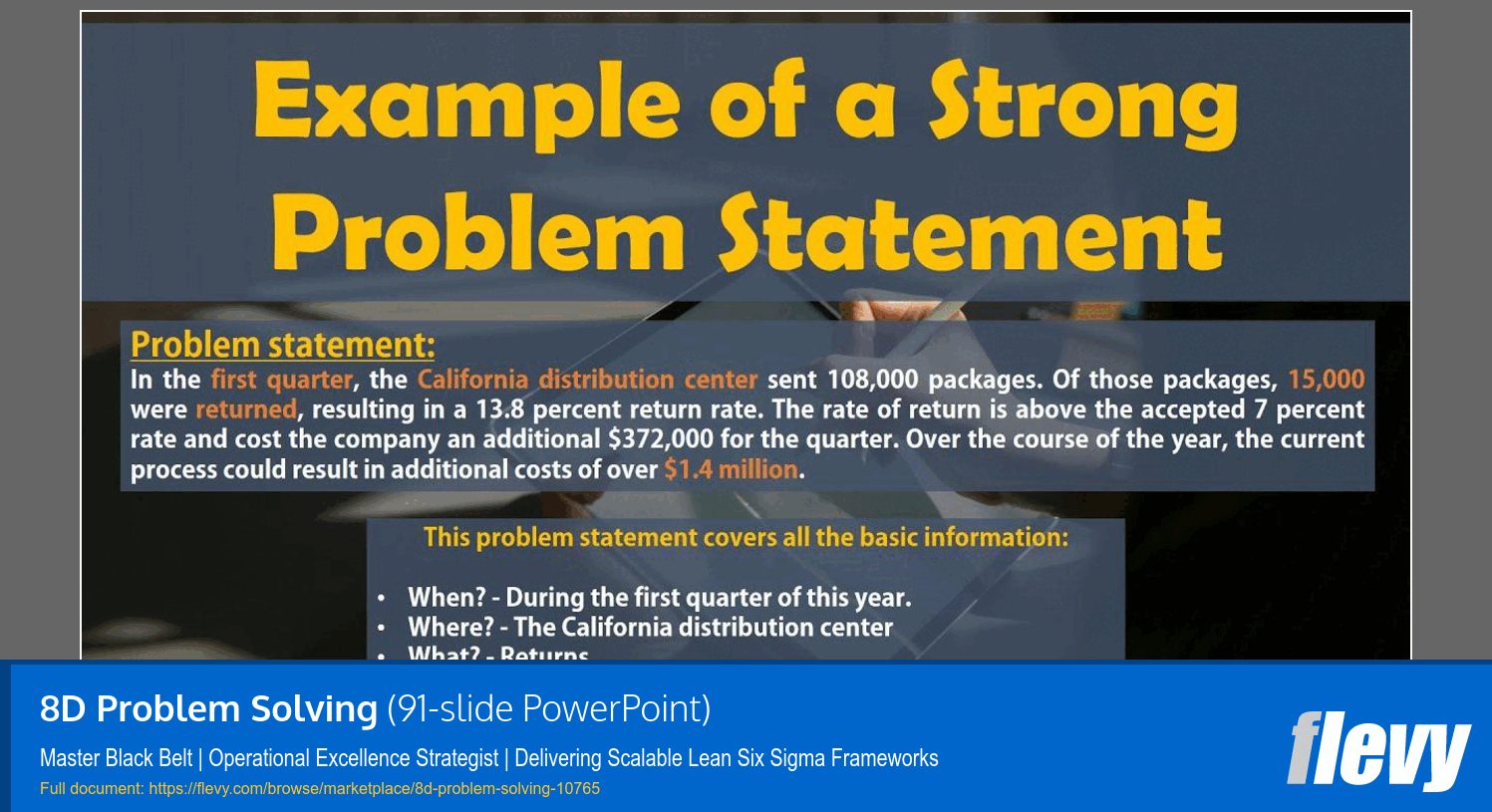 8D Problem Solving (91-slide PPT PowerPoint presentation slide deck (PPTX)) Preview Image
