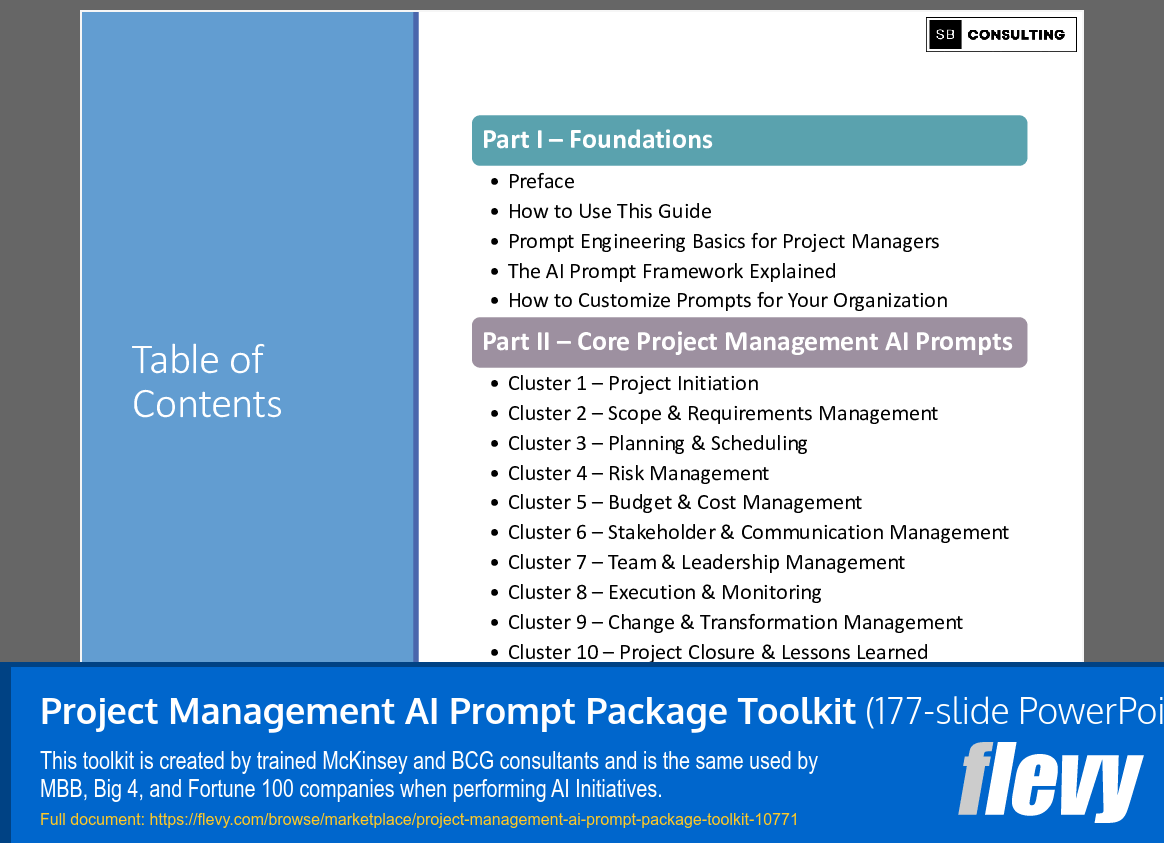 Project Management AI Prompt Package Toolkit (177-slide PPT PowerPoint presentation slide deck (PPTX)) Preview Image