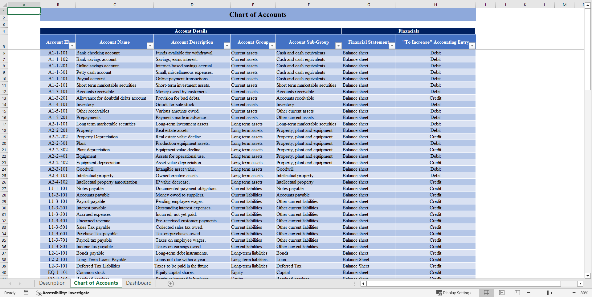 Chart of Accounts Financial Tool (Excel template (XLSX)) Preview Image
