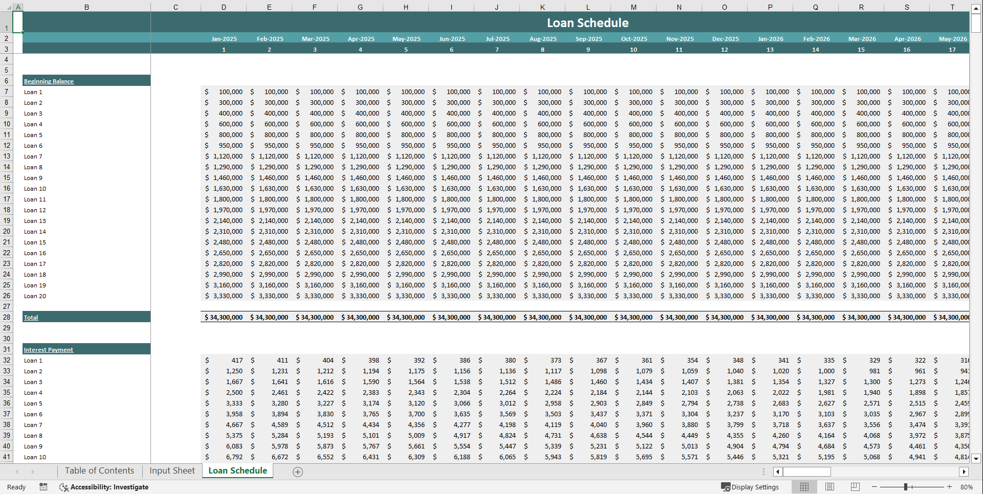 Loan Amortization Schedule Financial Tool (Excel template (XLSX)) Preview Image